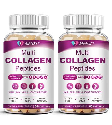 Multi Collagen Peptides Softgel for Women Men - Type I, II, III, V, X - Hydrolyzed Collagen Peptides with Biotin, Vitamin C Hyaluronic Acid - Support Skin Hair Nail Joint - Non GMO, 120 Softgel