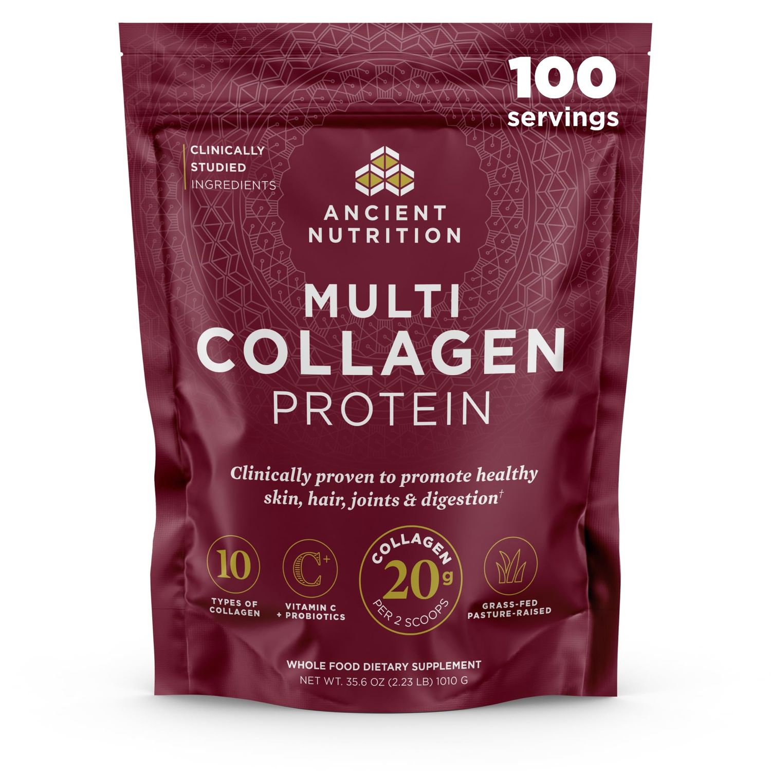 Ancient Nutrition Collagen Peptides Powder, Multi Collagen Protein, Women Men, Vitamin C, Probiotics, Hydrolyzed Collagen, Supports Skin, Joints, Gut Health, Unflavored, 100 Servings