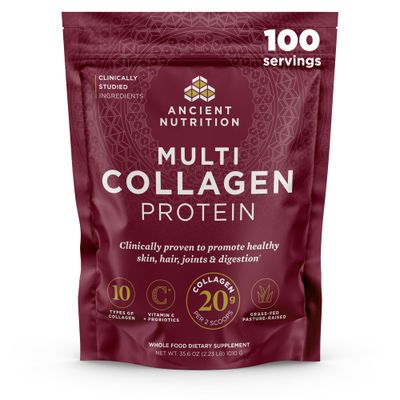 Ancient Nutrition Collagen Peptides Powder, Multi Collagen Protein, Women Men, Vitamin C, Probiotics, Hydrolyzed Collagen, Supports Skin, Joints, Gut Health, Unflavored, 100 Servings