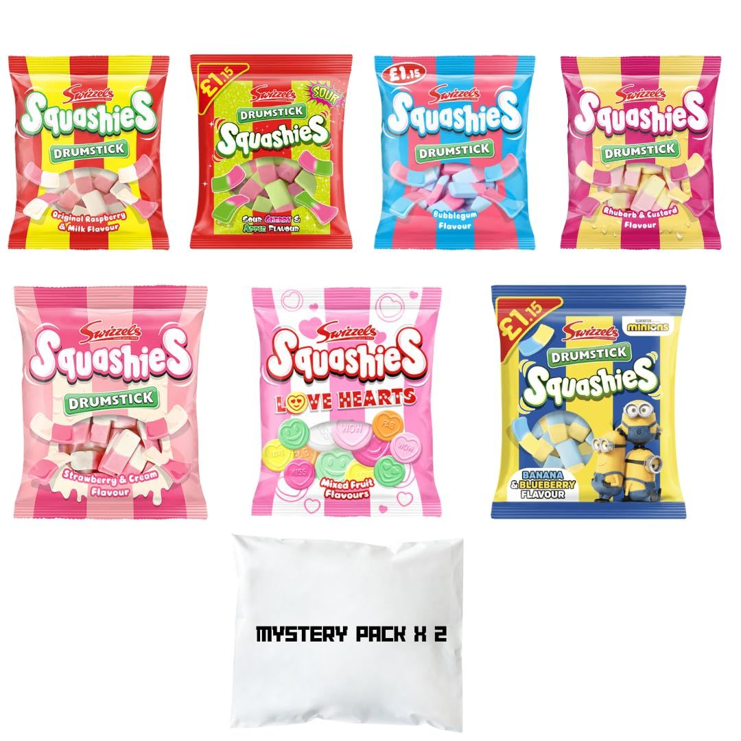 MYSTERY PACK - Squashie DrumStick Candies - Multiple Pack Sizes - Get Random Flavors - Soft Chewy Sweets - Surprise Candy Imported from UK - 2 PACK