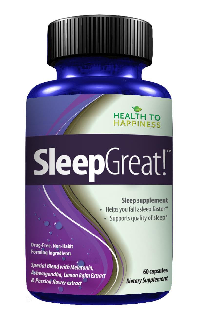 Sleep Great - Natural Sleep Aid with Melatonin, Lemon Balm, Ashwagandha, Valerian Passion Flower - 60 Capsules