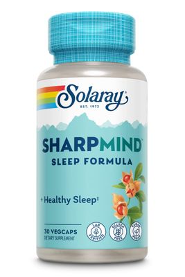 SOLARAY SharpMind Sleep, Nootropic Sleep Aid Formula, Nootropics Brain Support Supplement for a Calm Mood and Healthy Sleep with Slow Release Melatonin 3mg, 60 Day Guarantee, 30 Servings, 30 VegCaps
