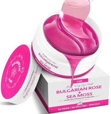Under Eye Mask Under Eye Gels with Irish Sea Moss Bulgarian Rose and Hyaluronic Acid 60 Eye Gels (30 Pairs) Eye Masks for Men and Women