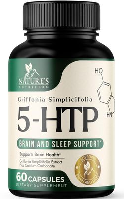 5 HTP Supplement Capsules 200 mg 5HTP Plus Calcium for Brain Calm Support - Extra Strength Premium Griffonia Simplicifolia 5-HTP Formula - 5 Hydroxytryptophan - Gluten Free 60 Vegetarian Capsules