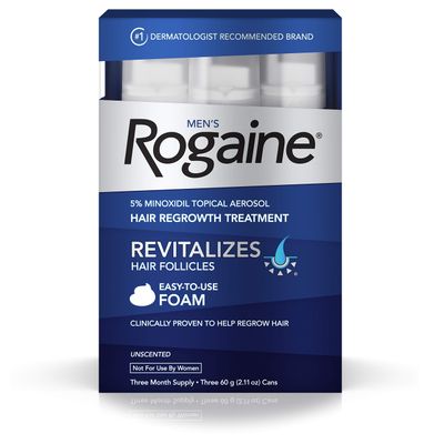 Men&#39;s Rogaine 5 Minoxidil Foam for Hair Loss and Hair Regrowth, Topical Treatment for Thinning Hair, 3-Month Supply ( Pack of 3)