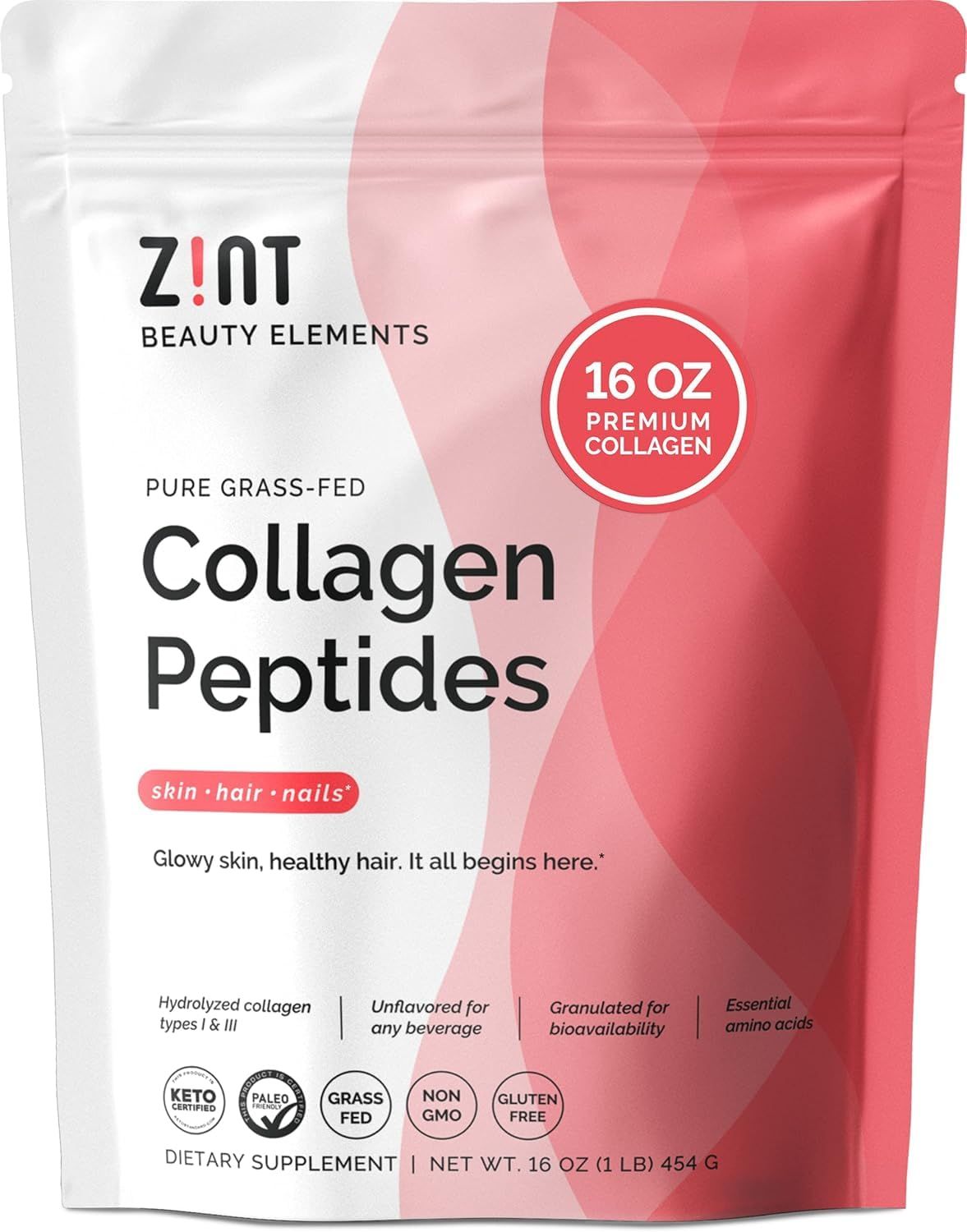 Zint Collagen Peptides Powder: Paleo Keto Certified - Granulated Collagen Hydrolysate for Enhanced Absorption - Enzymatically Hydrolyzed Protein for Women Men, 16 oz