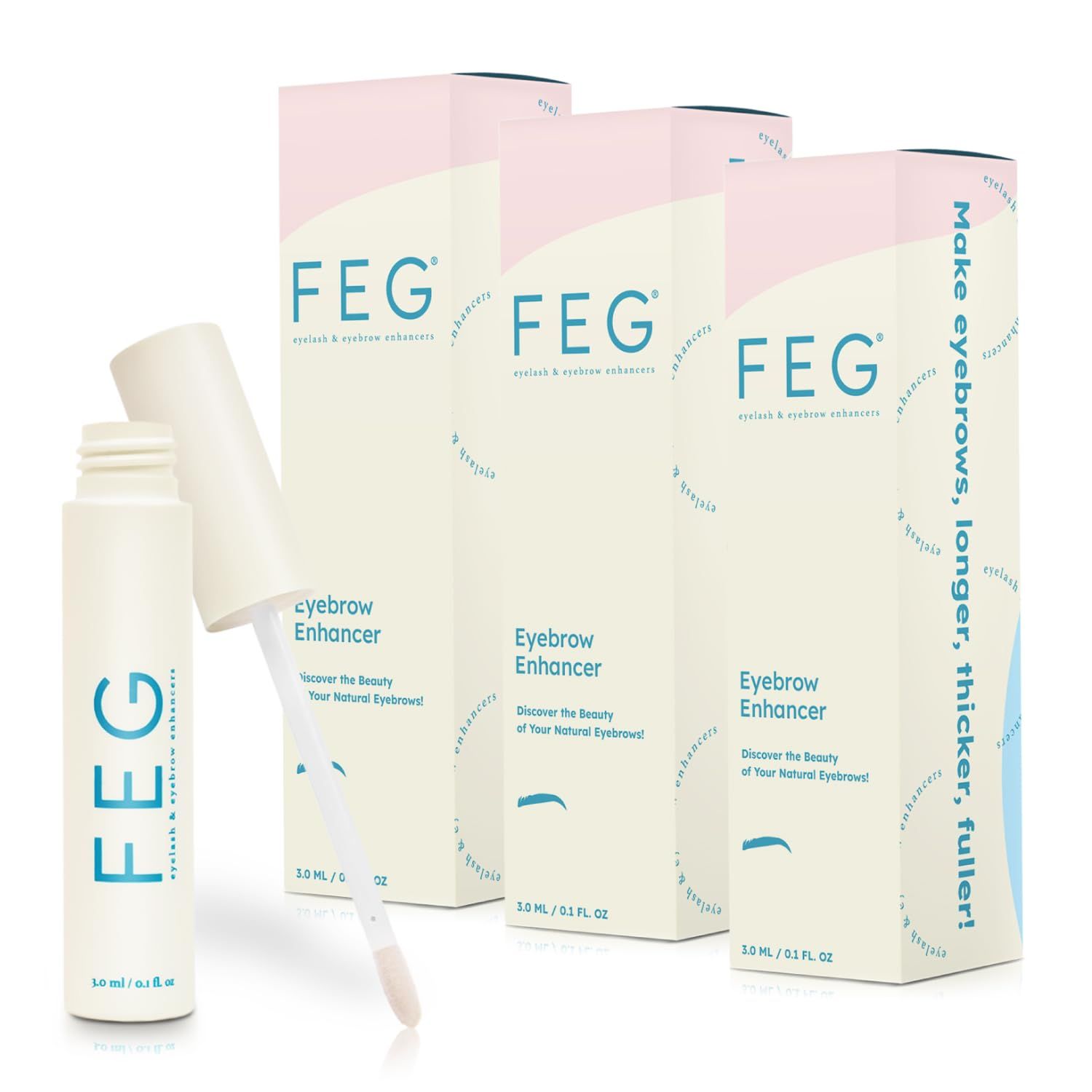 FEG Eyebrow Enhancer Growth Serum for Thicker Brows Natural Brow Enhancing Serum for Growing and Thickening Eyebrows Stimulates Natural Growth 3-Pack of 3ml Tubes
