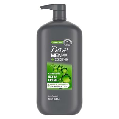 Dove MenCare Body and Face Wash Refreshing Extra Fresh Men&#39;s Body Wash with 24-Hour Nourishing Micromoisture Technology 30 oz