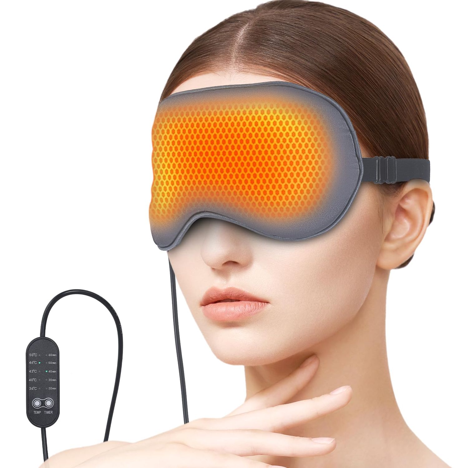 USB Electric Heated Eye Mask for Dry Eyes Migraines - Adjustable Temperature (36-60) Timer, Silk Washable Cover, USB-Powered Carbon Fiber Therapy