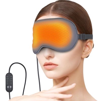 USB Electric Heated Eye Mask for Dry Eyes Migraines - Adjustable Temperature (36-60) Timer, Silk Washable Cover, USB-Powered Carbon Fiber Therapy
