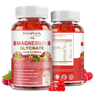 GREENPEOPLE Magnesium Glycinate Gummies 400mg - Sugar Free Magnesium Potassium Supplement with Magnesium Malate, Vitamin D, B6, and CoQ10 for Calm Support Sleep for Adults - Raspberry Gummies