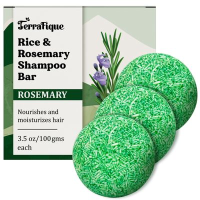 Terrafique Rice Water Shampoo Bar - Rosemary Shampoo Bar for Hair Growth - Contains Shea Butter, Coconut - For Thinning Hair - 3.5 Fl Oz each - Pack of 3
