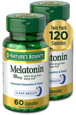 Nature&#39;s Bounty Melatonin, Promotes Relaxation and Sleep Health, 10mg, Capsules, 60 Ct (2 Pack)