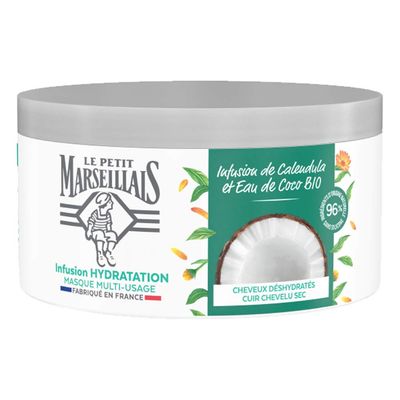 Le Petit Marseillais Masque Hydratation Intense pour Cheveux Secs et Abms, Infusion Calendula Eau de Coco Intense Hydration Mask for Dry and Damaged Hair, Calendula Infusion