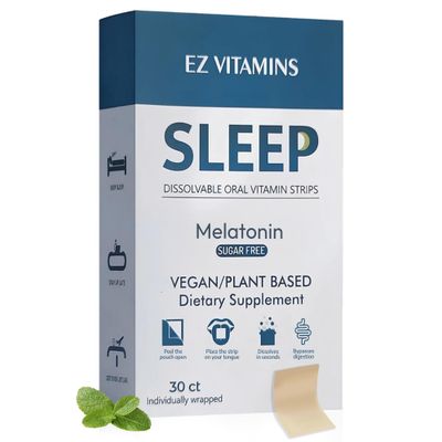 EZ VITAMINS Dissolvable Oral Sleep Strips with 5 mg Melatonin, Valerian Root, L-Theanine and Vitamin B6 - Fresh Mint Flavor, No Water Needed, Works Faster Than Gummies, Sleep Support Oral Strips, 30ct