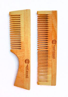 Apni maati Men Women Wooden Hair Comb Hair growth Neem Hair Comb for Curly Hair (Dual ToothFine Handle Combo)
