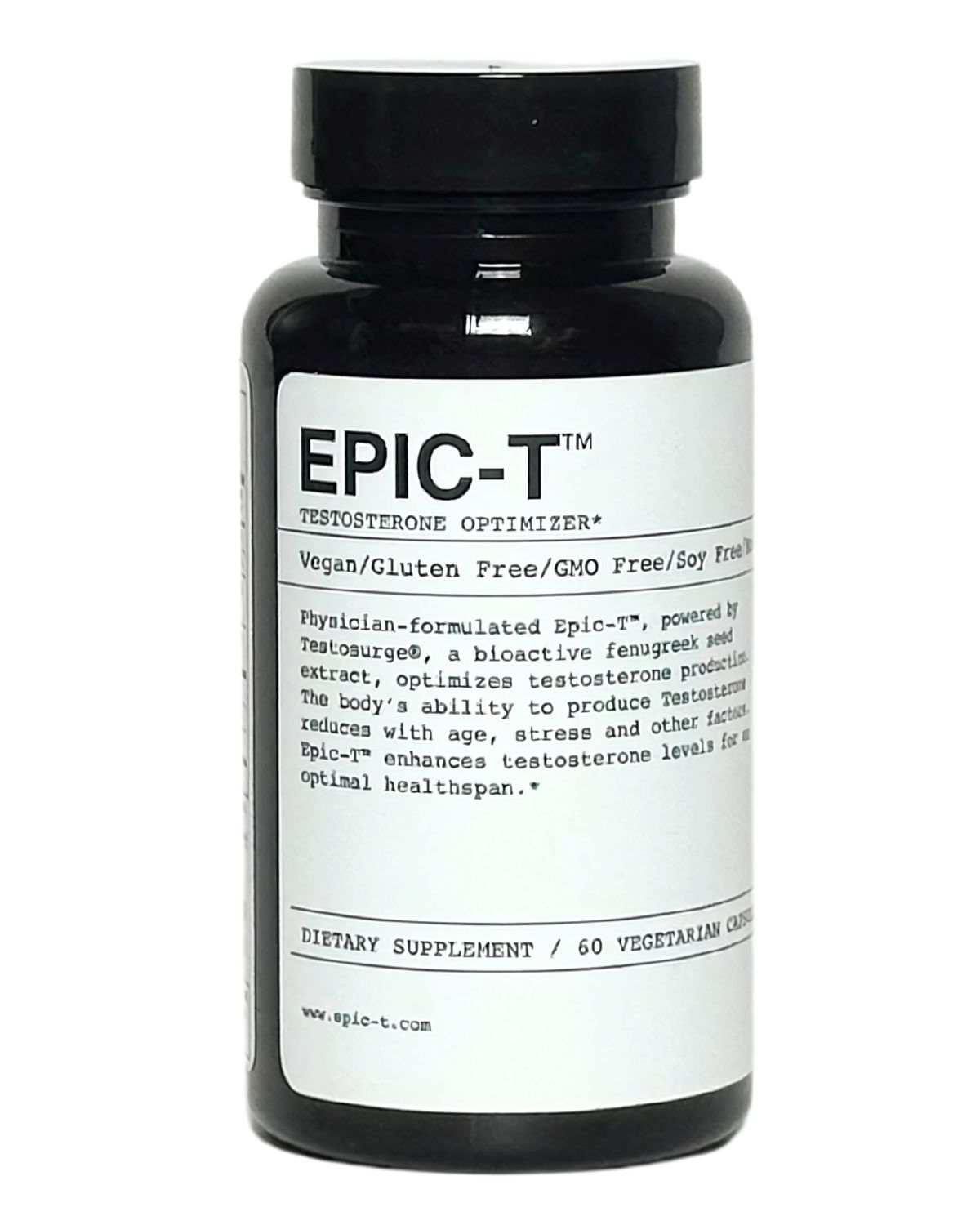 Epic-T Testosterone Optimizer - 60 Servings Vegan, Gluten-Free, Non-GMO, Soy-Free Supplement with Testosurge Fenugreek Seed Extract, Vitamin B6, B12, Zinc, Rhodiola, Boron, Pantothenic Acid