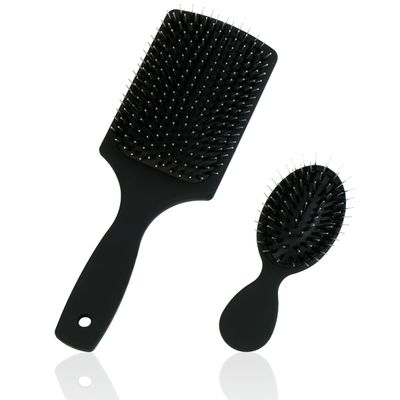 Boar Bristle Brush Set by Everlong, Boar Hair Nylon Mix Paddle Mini Brush Duo, Add Shine and Stimulate Scalp, Regular Travel Size, Safe for Hair Extensions Wigs