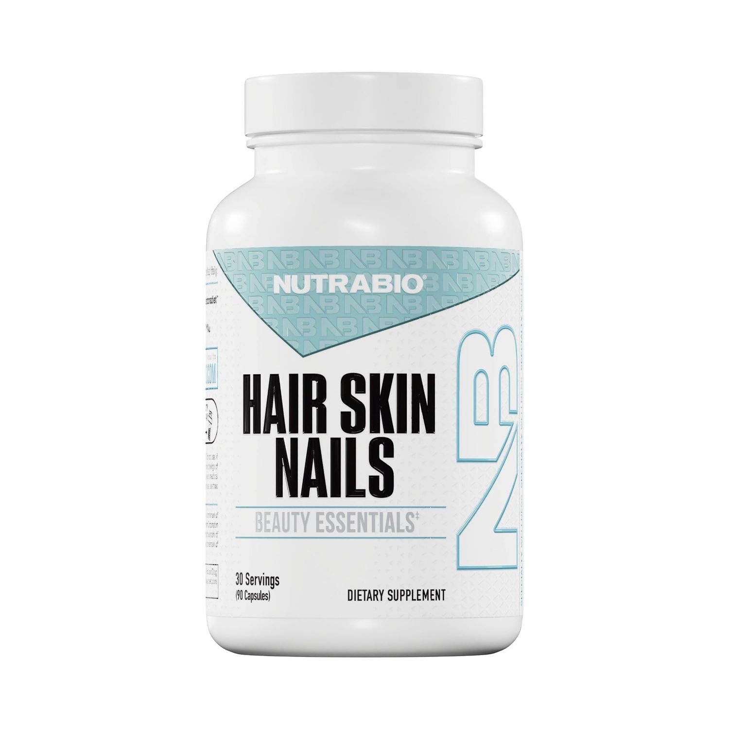 NutraBio Hair Skin Nails Vitamins Enhanced Collagen Support Skin Hydration for Men Women with Biotin, Keratin, Hyaluronic Acid More- 90 Capsules