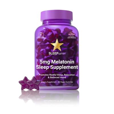 HAIRtamin SLEEPtamin Melatonin Gummies 5mg Infused with Chamomile Ashwagandha for Relaxation Promotes Restful Sleep, Balanced Mood, Stress Relief Enhanced Relaxation 60 Vegan Gummies