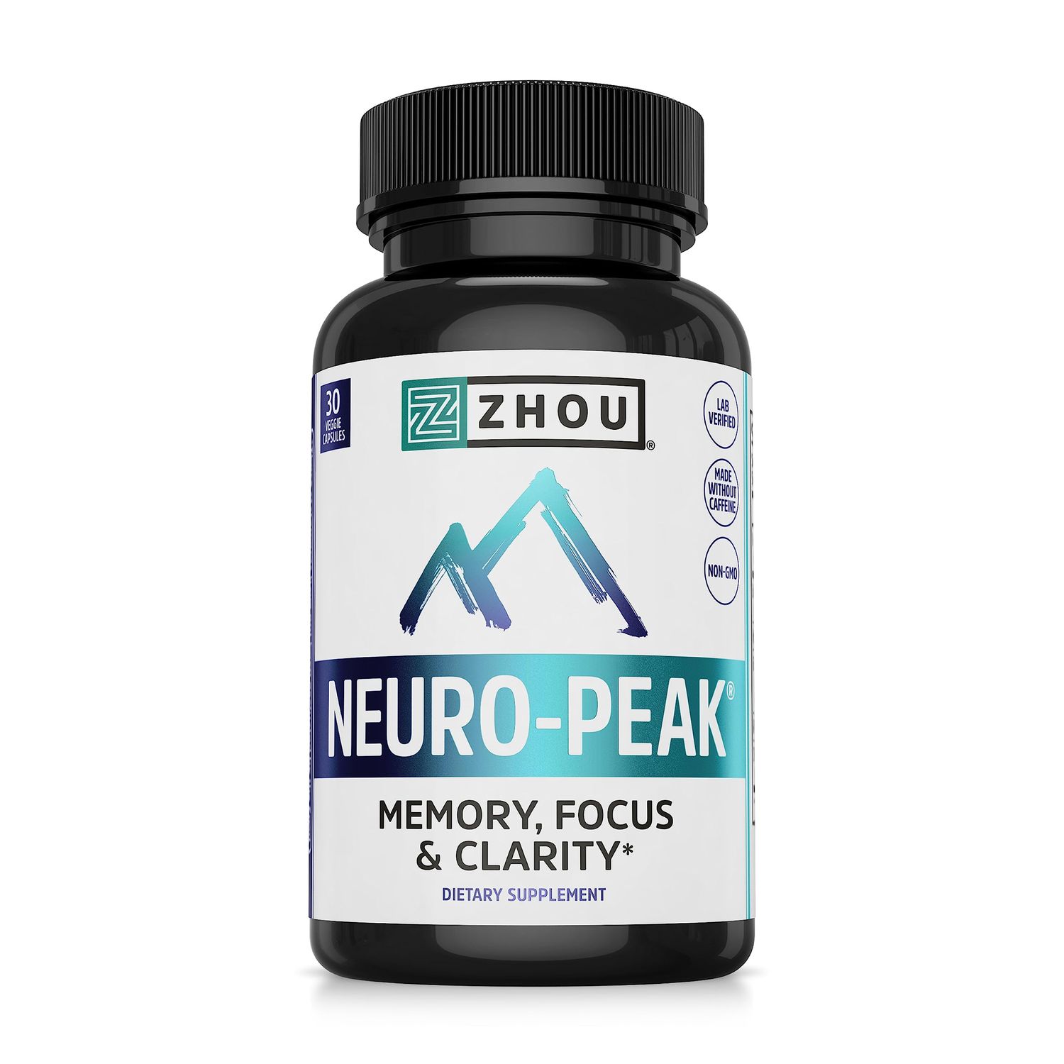 Zhou Neuro-Peak - Brain Supplements for Memory and Focus, Nootropic for Men Women, Brain Support Pill for Adults, Brain Vitamins - 30 Veggie Capsules (Pack of 1)