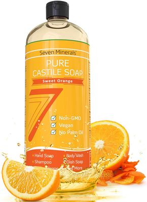Pure Castile Soap, Sweet Orange - No Palm Oil, GMO-Free - Gentle Liquid Soap For Sensitive Skin Baby Wash - All Natural Vegan Formula with Organic Carrier Oils (33.8 fl oz)