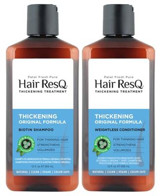 Petal Fresh Hair ResQ Original Formula Natural Thickening Biotin Shampoo Weightless Conditioner For Noticeably Thinning Hair, Strengthens Volumizes, Vegan Cruelty-Free 2 Count (Bundle)