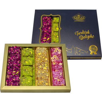 Cerez Pazari Turkish Delight Pistachio and Hazelnut with Fantastic Rose Pomegranate Flavour Experience in Luxury Large Gift Box 500g Assorted Gourmet, Sweet Vegan Traditional Lokum (16-20 Pcs)