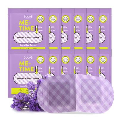 SooAE Me-Time Self-Heating Eye Mask 12 Count Soothing Relaxing, For Eye Area, Lavender Scent, Travel Friendly, At Home Spa Experience, Premium Quality, No Harmfull Ingredients, 12 Value Pack