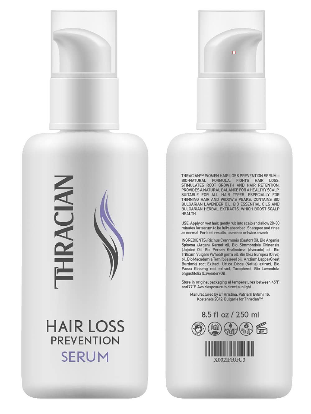 Thracian Natural Hair Loss Prevention Serum for Women, Thickening Formula with Bulgarian Bio Lavender and Bio Argan oils - 250 ml8.5 fl oz