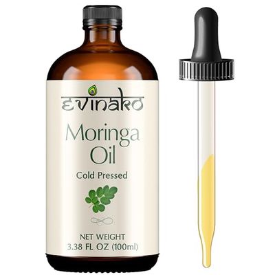 Evinako Moringa Oil 100 Pure (3.38 fl oz) - Premium Cold-Pressed Oil for Deep Hydration, Skin Nourishment, Hair Growth Support, and Versatile DIY Beauty Solutions