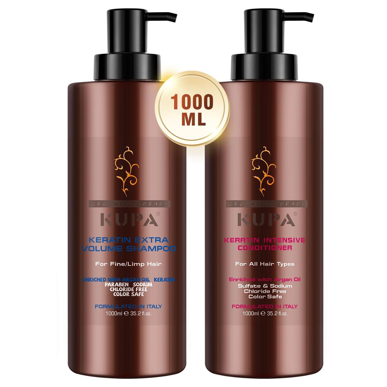 Keratin Extra Volume Argan Oil Shampoo and Conditioner Sets Sulfate Free Organic Refreshing Shampoo Kits for Damaged Dry Curly Frizzy Hair, Moisturizing Shampoo