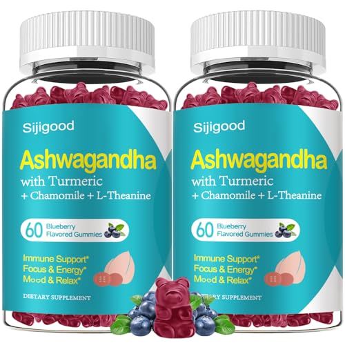 2 Pack Ashwagandha Gummies, Support for Immunity, Relaxation, Calm Mood Zzz, Ashwagandha Supplements for Men Women, Natural Blueberry Flavor, 120 Count