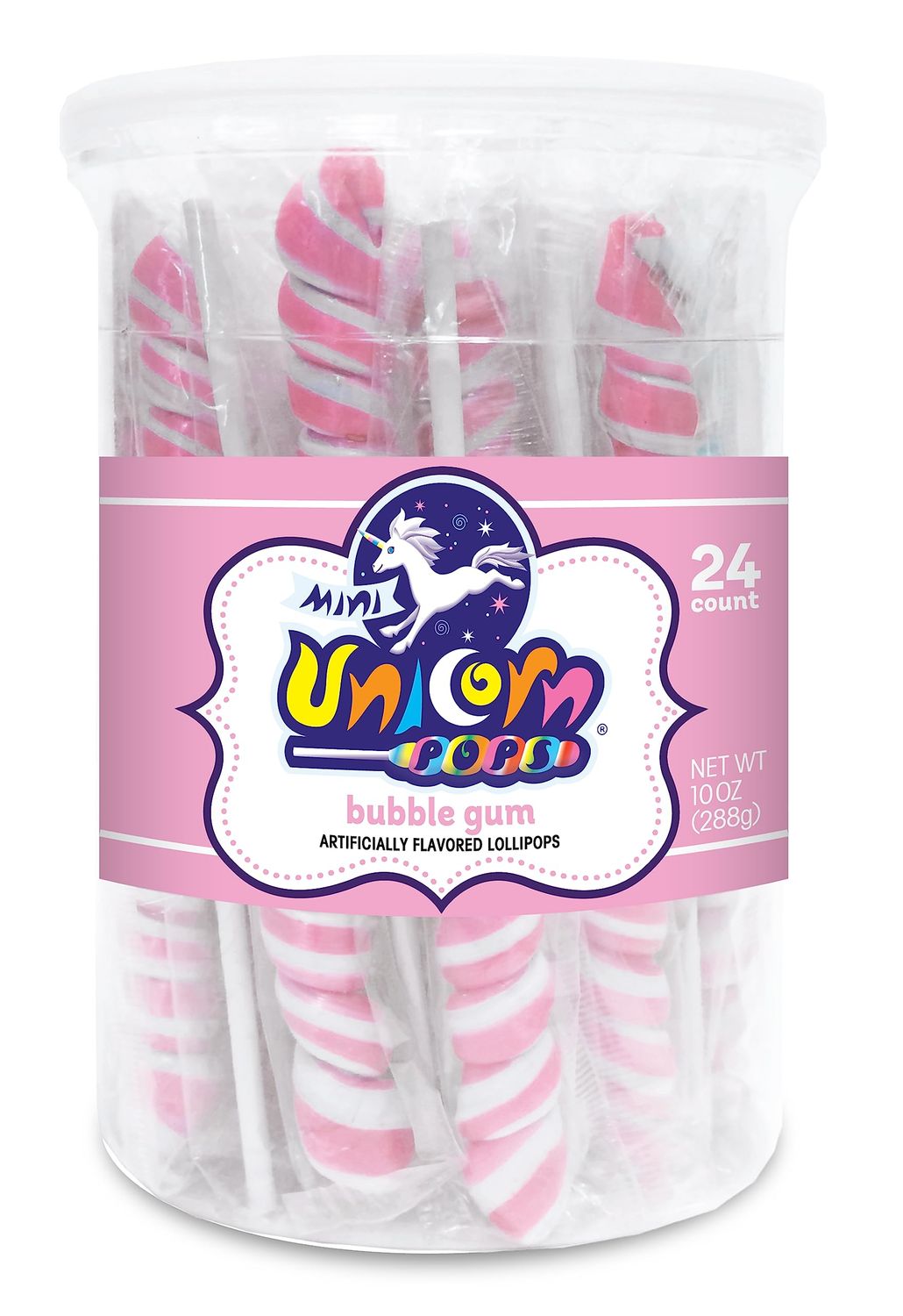 Adams Brooks, Inc. Unicorn Pops 24 Count Individually Wrapped Unicorn Lollipops Unicorn Party Favors, Candy Buffets, Lollipops Bulk (Bubblegum, Light Pink)