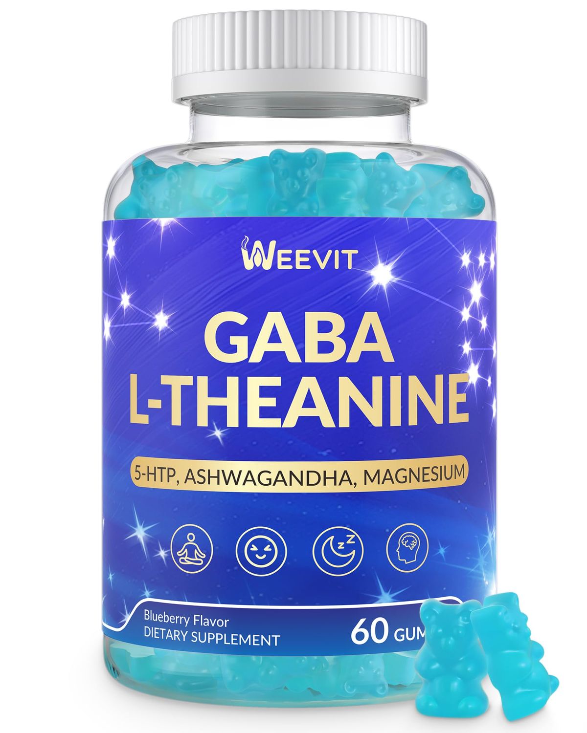 Sugar-Free GABA L-Theanine Gummies, L-Theanine Supplement with 5-HTP, Ashwagandha, Magnesium, Vitamin B6 for Men Women