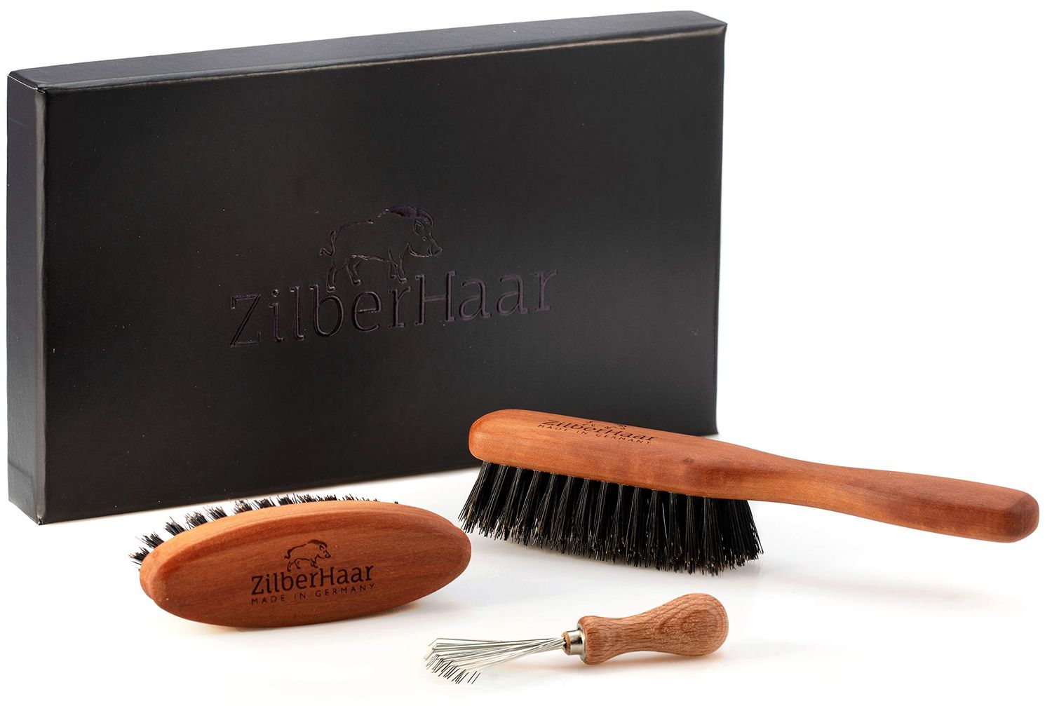 ZilberHaar Beard Brush Grooming Kit - Stiff Bristles Boar Bristles - Ideal for Medium to Long, Thick Beards - Distributes Balm Oil for GrowthStyling - With Brush Cleaning Tool