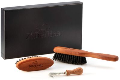 ZilberHaar Beard Brush Grooming Kit - Stiff Bristles Boar Bristles - Ideal for Medium to Long, Thick Beards - Distributes Balm Oil for GrowthStyling - With Brush Cleaning Tool