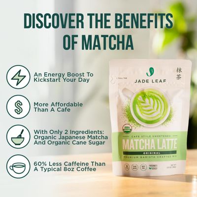 Jade Leaf Matcha Organic Cafe Style Sweetened Matcha Latte Green Tea Powder, Premium Barista Crafted Mix - Authentically Japanese (1.1 Pound Tin)
