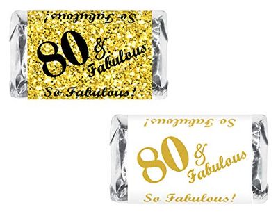 80 Fabulous Miniatures Candy Bar Wrapper, (Set of 60) Mini Candy Bar Stickers Labels; Birthday Party Favor Dcor. Candy Not Included. Made in USA