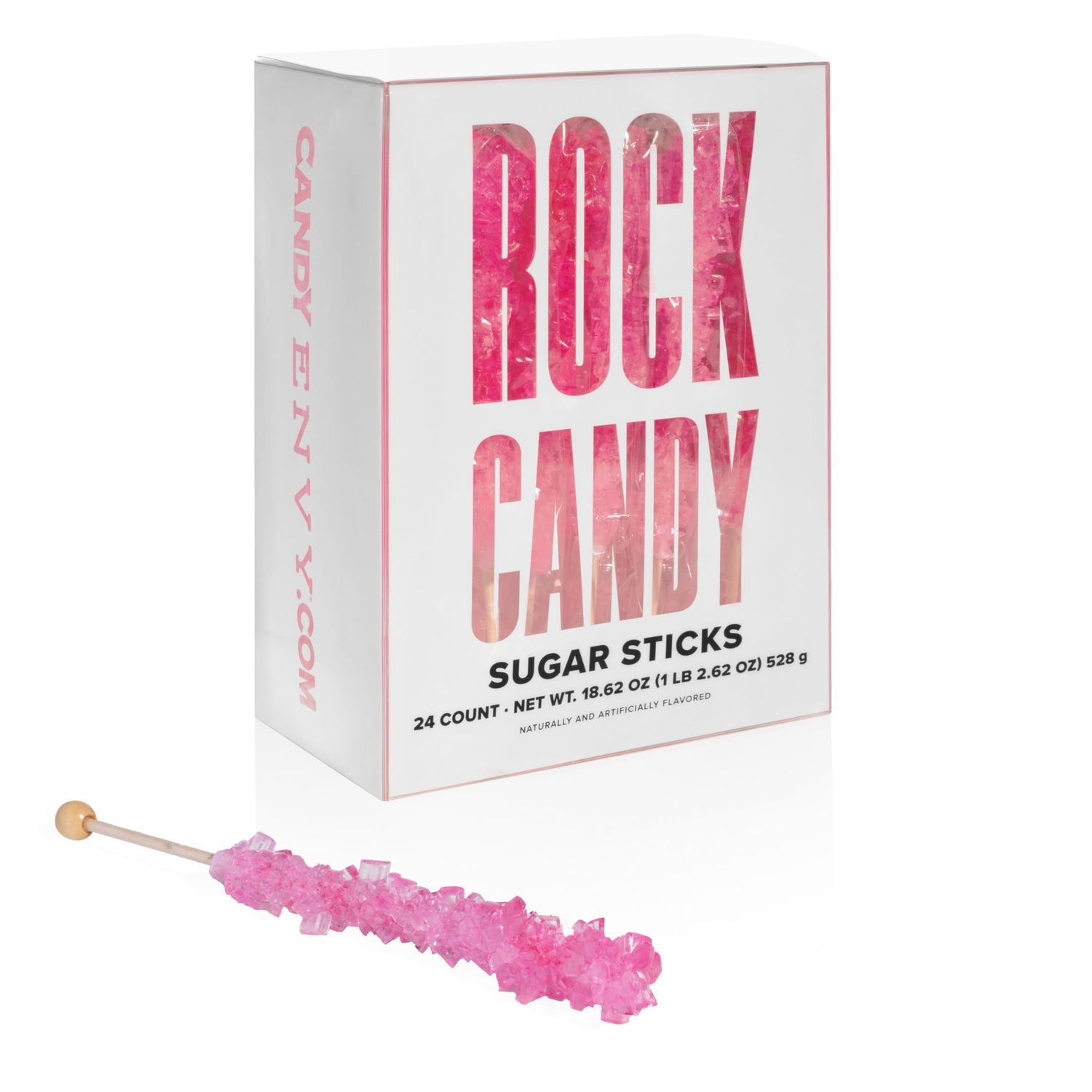 Light Pink Rock Candy Sugar Sticks - Cherry Flavored - 24 Individually Wrapped Pink Candy Party Favors