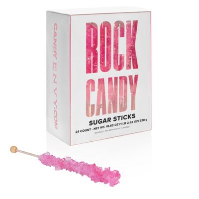 Light Pink Rock Candy Sugar Sticks - Cherry Flavored - 24 Individually Wrapped Pink Candy Party Favors