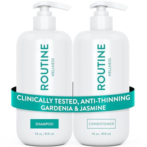 Routine Wellness Shampoo and Conditioner Set for Thinning Hair - Biotin DHT Blocker Women Men - Color Safe Shampoo for Healthier Hair - Gardenia Jasmine 14oz (Pack of 2)