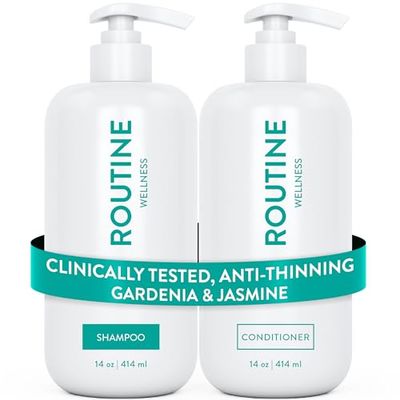 Routine Wellness Shampoo and Conditioner Set for Thinning Hair - Biotin DHT Blocker Women Men - Color Safe Shampoo for Healthier Hair - Gardenia Jasmine 14oz (Pack of 2)