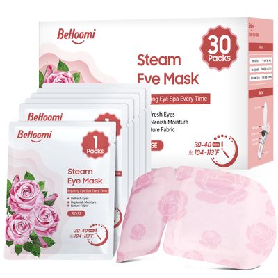BeHoomi 30Packs Steam Eye Mask, Heated Eye Mask Warm Compress for Eyes, Self Heating Warm Eye Masks Disposable Steam Mask for Home Sleep, Spa, Travel Essentials Relaxation Gifts (Rose)