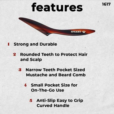 Speert 1617 Handmade Narrow Tooth Mustache Beard Comb Small Tortoise Havana Acetate Thick Coarse Fine Short Pocket Sized Facial Hair Grooming Tangle Free Beard Straightener Growth Care Styling Wet
