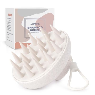 AIMIKE Scalp Massager Shampoo Brush, Silicone Bristles ScrubberExfoliator for Dandruff Removal Hair Growth, WetDry Hair - Beige