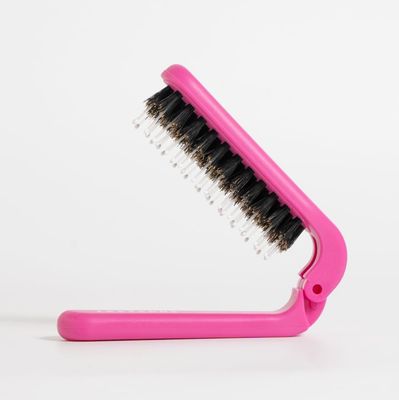 Uffy Travel Hair Brush, Mini Folding Hairbrush Comb with Boar Bristles for Women, Men, and Children, Small Compact Pocket Size for Wet and Dry Hair, Curly and Detangle, Ideal for Purse - Hot Pink