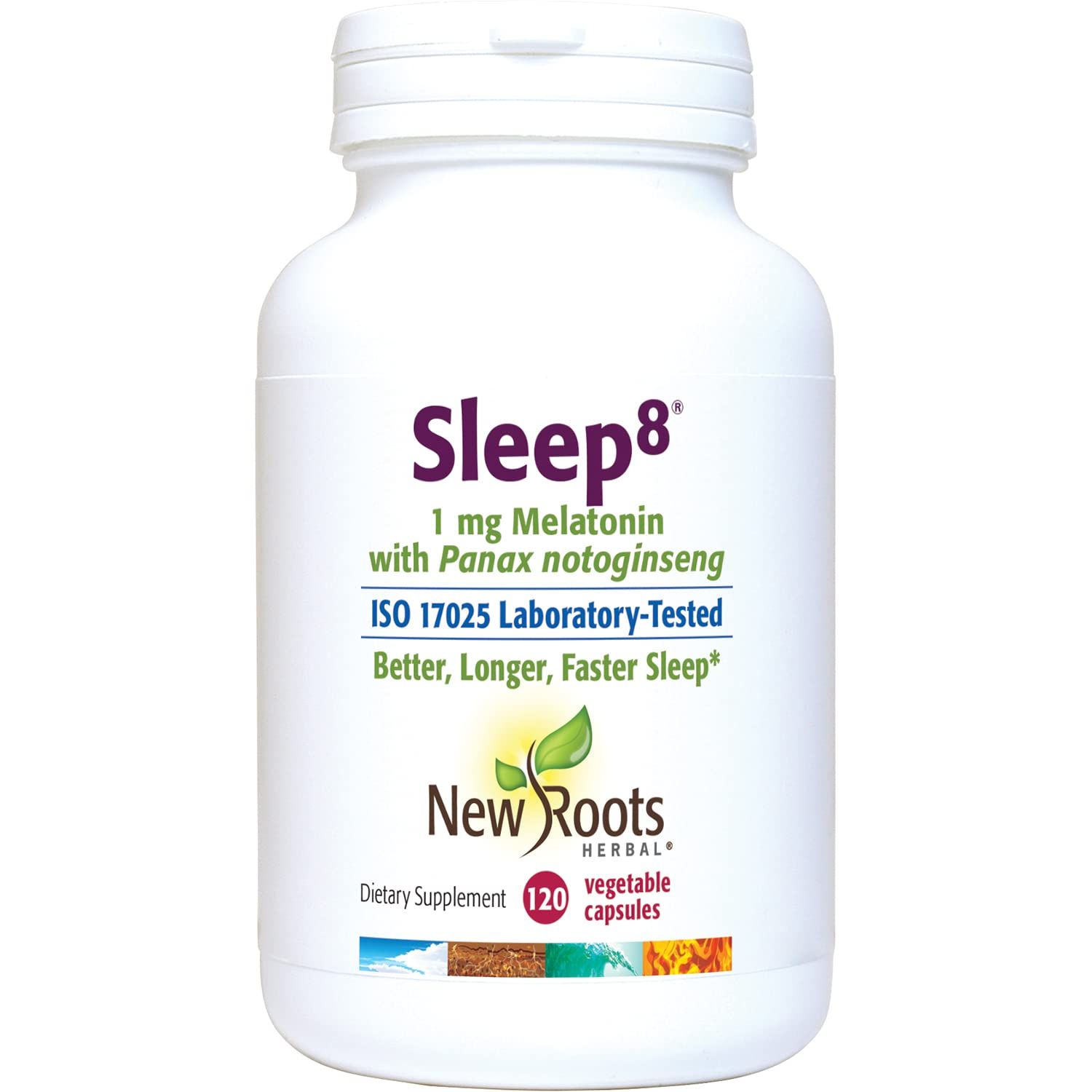 NEW ROOTS HERBAL Sleep Supplement, 8-in-1 Relaxing Formula with Passion Flower, Chamomile, Hops, Panax Gingseng, Skullcap, Magnesium, Melatonin (120 Veg Caps) Natural Sleep Aid