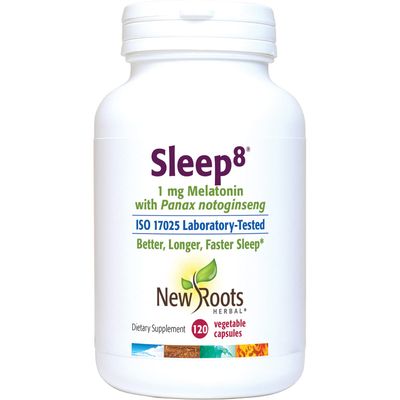 NEW ROOTS HERBAL Sleep Supplement, 8-in-1 Relaxing Formula with Passion Flower, Chamomile, Hops, Panax Gingseng, Skullcap, Magnesium, Melatonin (120 Veg Caps) Natural Sleep Aid