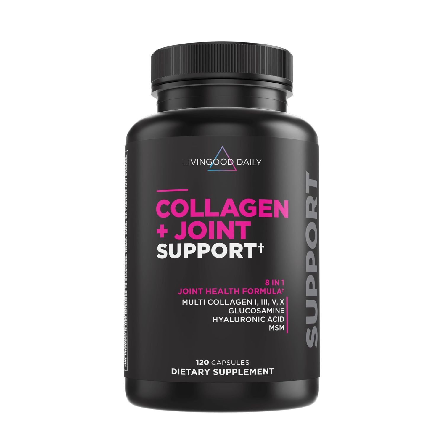 Livingood Daily Collagen Plus Joint Support - Grass-Fed Multi Collagen Peptides, Hyaluronic Acid, MSM for Healthy Hair, Skin Nails - Flexibility Mobility - Keto, Gluten Free - 120 Capsules